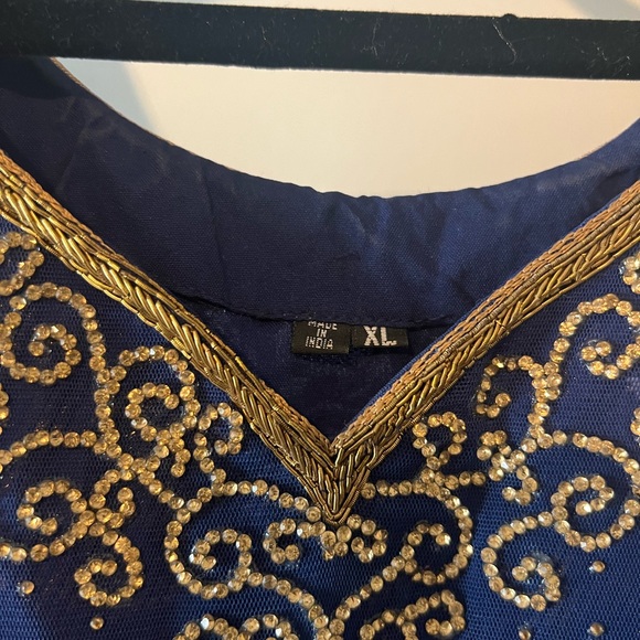 Indian 3-piece anarkali in dark blue and gold - Picture 4 of 5